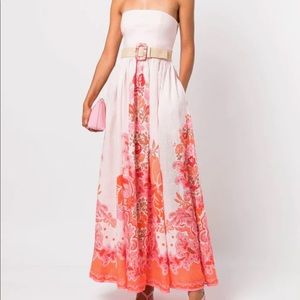Zimmermann Violet Strapless Belted Linen Dress